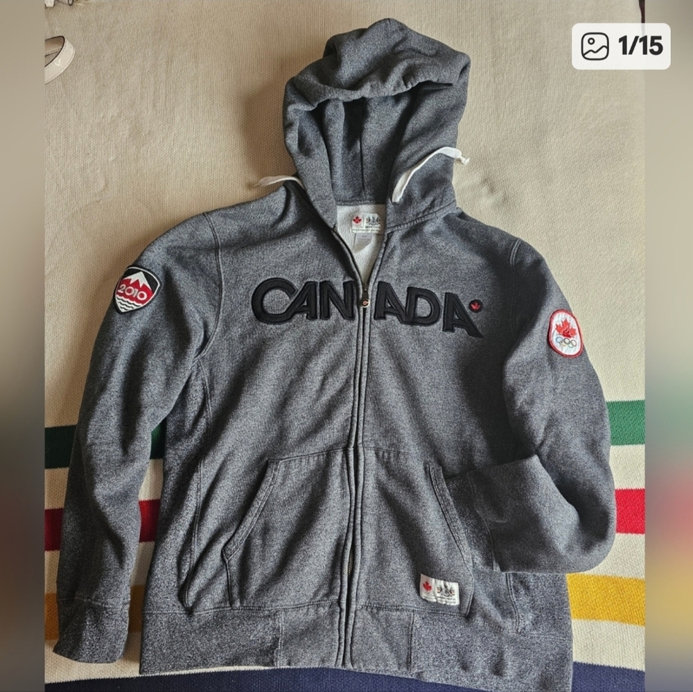 Hudson's Bay Canada Olympic Gray Zip-Up Hoodie Sweater Mens Size Med